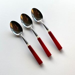Vintage Red Bakelite Serving Spoons Set of 3